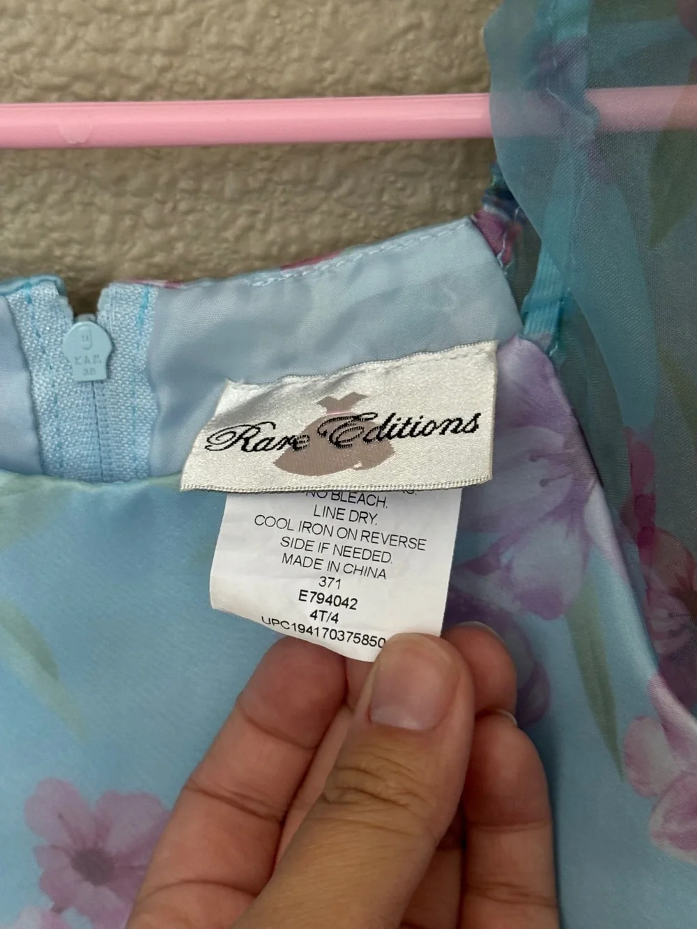 Rare Editions Blue Floral Organza Dress with Pink Accents